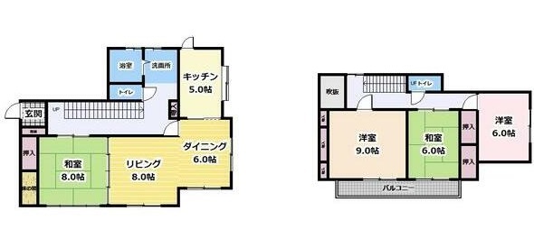 現状・和8・6、洋9・6、LDK、浴・洗面・WC(2)